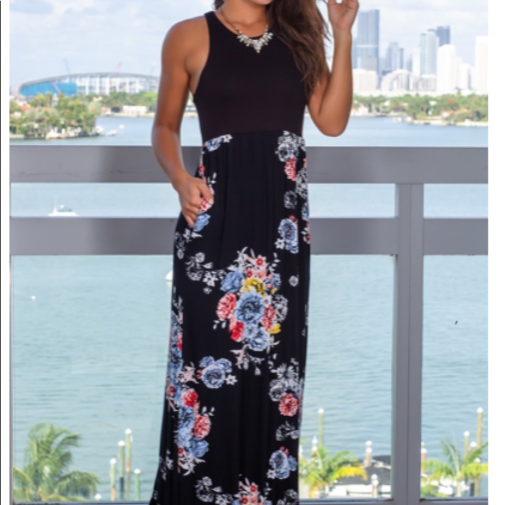 Saved By the Dress- black maxi w/ floral print